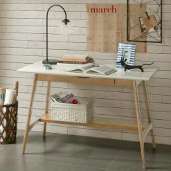 Outlet 😀 Madison Park Avalon Solid Wood Mid-Century Desk Off-white/natural 👏 -Madison Park Sales unnamed file 3979