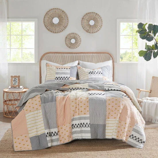 Discount ✔️ Madison Park Milly Blush/ Gray Cotton Coverlet Set 🔔 3 Discount ✔️ Madison Park Milly Blush/ Gray Cotton Coverlet Set 🔔