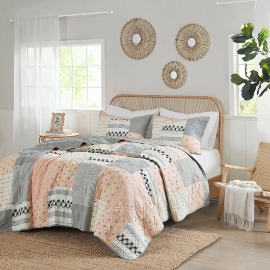 Discount ✔️ Madison Park Milly Blush/ Gray Cotton Coverlet Set 🔔 4 Discount ✔️ Madison Park Milly Blush/ Gray Cotton Coverlet Set 🔔 - Image 2