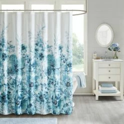 Discount 🔔 Madison Park Adella Floral Cotton Printed Shower Curtain 2 Color Option Purple 🔔