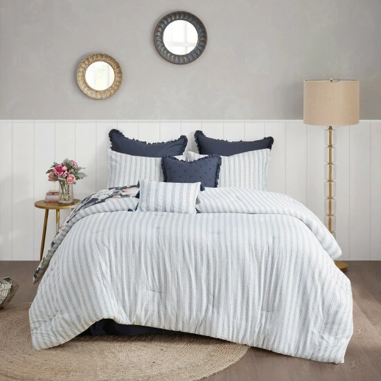 Cheapest ๐ Madison Park Kalina Dark Blue 8 Piece Cotton Printed Reversible Comforter Set ๐ 4 Cheapest ๐ Madison Park Kalina Dark Blue 8 Piece Cotton Printed Reversible Comforter Set ๐ - Image 2