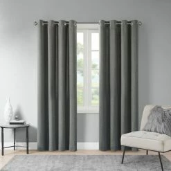 Outlet 👏 Madison Park Oslow Solid Piece Dyed Grommet Top Single Window Panel Grey 🤩