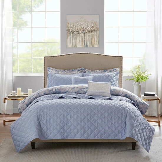 Buy ๐ Madison Park Zinnia Blue 8 Piece Printed Seersucker Comforter And Coverlet Set Collection ๐ 4 Buy ๐ Madison Park Zinnia Blue 8 Piece Printed Seersucker Comforter And Coverlet Set Collection ๐ - Image 2