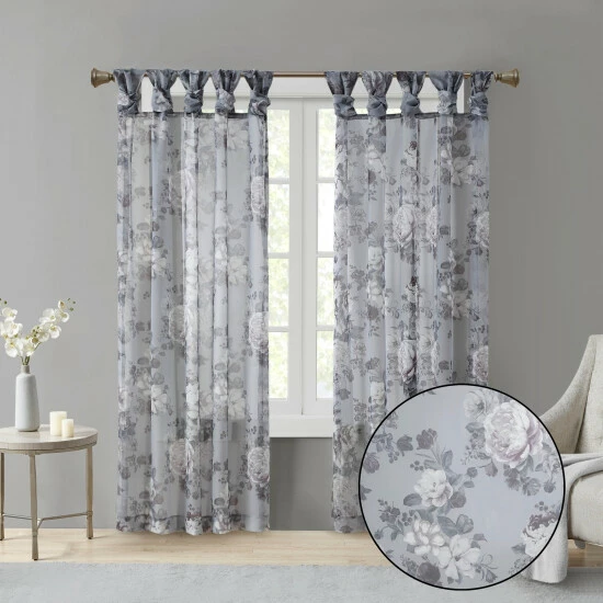 New โญ Madison Park Abelia Printed Floral Twist Tab Top Voile Sheer Navy ๐ 6 New โญ Madison Park Abelia Printed Floral Twist Tab Top Voile Sheer Navy ๐ - Image 4