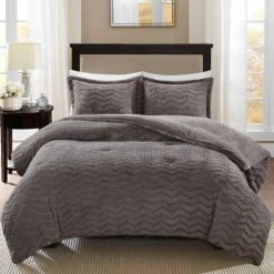 Buy 🔔 Madison Park Kaplan Plushed Long Fur Down Alternative Comforter 3-Piece Set (2-Color Option) Grey 🥰