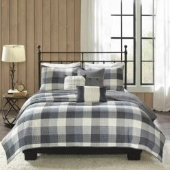 Promo ๐ Madison Park Pioneer Grey 6 Pieces Printed Quilted Herringbone Coverlet Set ๐ฅ
