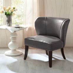 Best Pirce 😉 Madison Park Sheldon Concave Back Armless Grey Accent Chair 😉