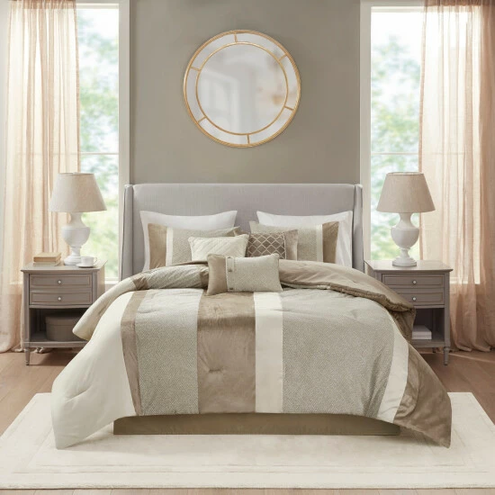 New ✨ Madison Park Wagner Taupe/ Brown 7 Piece Comforter Set 👍 3 New ✨ Madison Park Wagner Taupe/ Brown 7 Piece Comforter Set 👍
