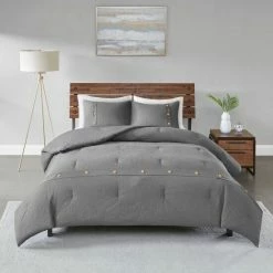Cheapest 💯 Madison Park Rianon Grey Cotton Waffle Weave Comforter Set 🧨