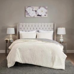 Best deal π Madison Park Colden Ivory/ Grey Reversible Textured Sherpa To Faux Mink Comforter Set β€οΈ