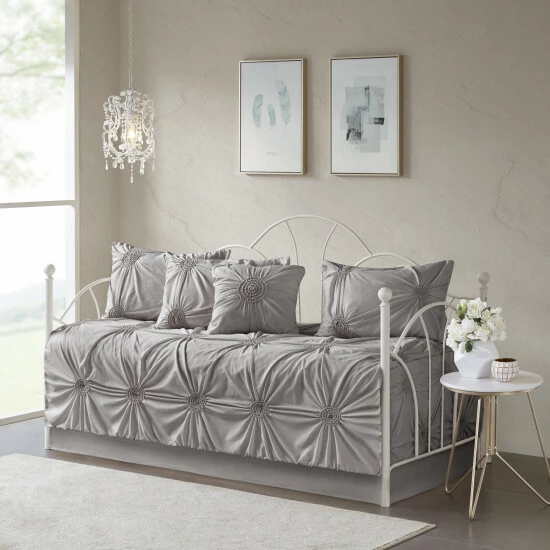 New 👍 Madison Park Lorilyn Dark Gray 6-piece Day Bed Cover Set With Elastic Embroidery 🔔 4 New 👍 Madison Park Lorilyn Dark Gray 6-piece Day Bed Cover Set With Elastic Embroidery 🔔 - Image 2