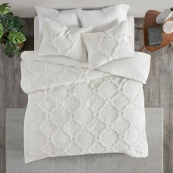 Best reviews of 😀 Madison Park Nollie Tufted Cotton Chenille Geometric Duvet Cover Set Off White 😍