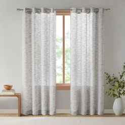 Best Sale 🔥 Madison Park Kaisley Yarn Dyed Slub Grommet Top Sheer Window Curtain Black ⌛ -Madison Park Sales unnamed file 4676