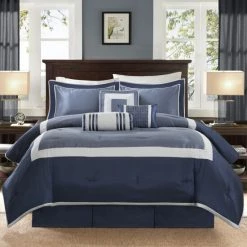 Brand new ⌛ Madison Park Abigail Navy Solid Pieced 7 Piece Comforter Set 🌟