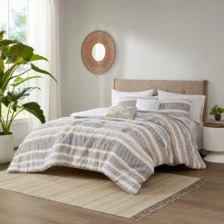 Hot Sale 😍 Madison Park Aella Yellow/ Charcoal 5 Piece Cotton Printed Comforter Set 🛒 -Madison Park Sales unnamed file 4834