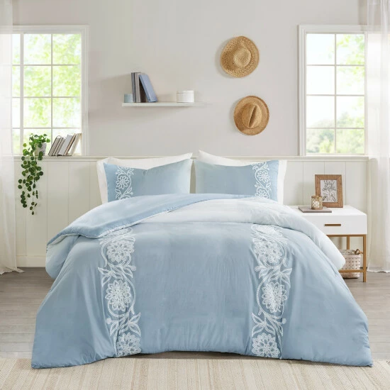 Best Pirce โ๏ธ Madison Park Layla Blue Cotton Duvet Cover Set ๐ 4 Best Pirce โ๏ธ Madison Park Layla Blue Cotton Duvet Cover Set ๐ - Image 2