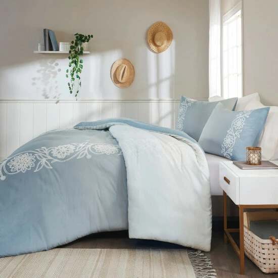 Best Pirce โ๏ธ Madison Park Layla Blue Cotton Duvet Cover Set ๐ 6 Best Pirce โ๏ธ Madison Park Layla Blue Cotton Duvet Cover Set ๐ - Image 4