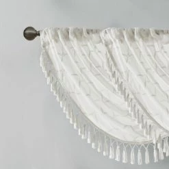 Promo 😉 Madison Park Iris Diamond Sheer Embroidered Waterfall Rod Pocket Valance - 38 X 46" White/grey 🥰 -Madison Park Sales unnamed file 4878
