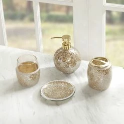 Deals 🎉 Madison Park Mosaic 4 Piece Bath Accessory Set Gold 🌟
