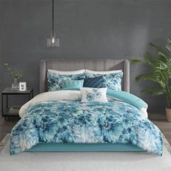 Budget 😍 Madison Park Adella Teal 7 Piece Cotton Printed Comforter Set 🤩