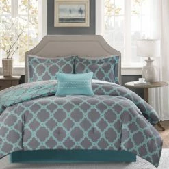 New 🥰 Madison Park Essentials Concord Aqua/ Grey Reversible Complete Comforter And Cotton Sheet Set 🛒 -Madison Park Sales unnamed file 5143