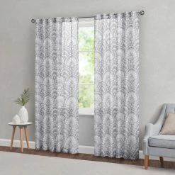 Coupon 👍 Madison Park Cyrene Printed Burnout Sheer Single Curtain Panel Seafoam 👏 -Madison Park Sales unnamed file 5217