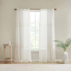Outlet ⌛ Madison Park Calista Yarn Dye Sheer Window Panel Pair Ivory ⌛ -Madison Park Sales unnamed file 5266