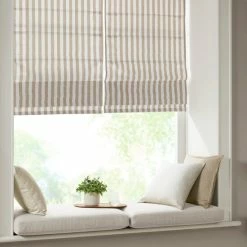 Promo 😀 Madison Park Hampton Yarn Dyed Striped Light Filtering Cordless Roman Shade Taupe 🛒 -Madison Park Sales unnamed file 5277