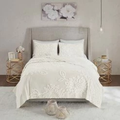 Budget 🌟 Madison Park Pansy Off White Tufted Cotton Chenille Floral Coverlet Set 😉 -Madison Park Sales unnamed file 5358