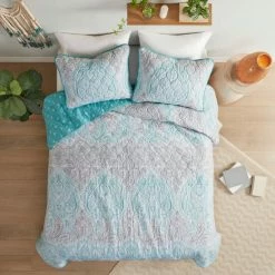 Outlet 🎉 Madison Park Peggy Teal 3 Piece Reversible Cotton Coverlet Set 👍 -Madison Park Sales unnamed file 5430