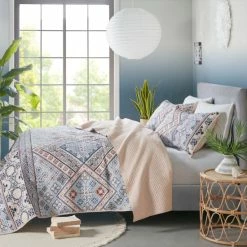 Coupon ⭐ Madison Park Ella Blue/ Blush Printed Microfiber Reversible Coverlet Set 😍 -Madison Park Sales unnamed file 5450