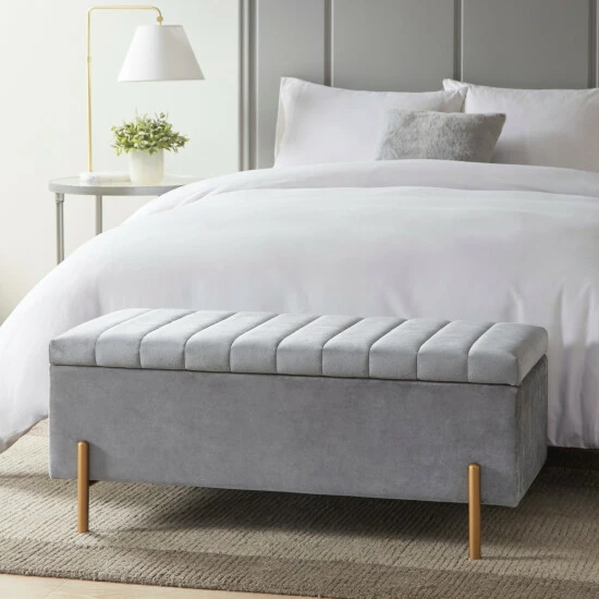 Brand new ๐คฉ Madison Park Stellar Gray Upholstered Soft Close Storage Bench With Gold Metal Legs ๐ 3 Brand new ๐คฉ Madison Park Stellar Gray Upholstered Soft Close Storage Bench With Gold Metal Legs ๐