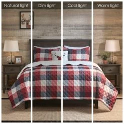 Alternative view of Brand new 🧨 Madison Park Meadow Red 4 Piece Printed Herringbone To Sherpa Reversible Coverlet Set ❤️