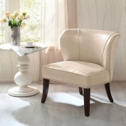 Promo 💯 Madison Park Sheldon Concave Back Armless Chair--Ivory 🥰
