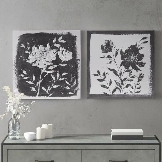 Brand new 🥰 Madison Park Cassia Black/ White Floral Embellished Canvas 2 Piece Set ✨ 4 Brand new 🥰 Madison Park Cassia Black/ White Floral Embellished Canvas 2 Piece Set ✨ - Image 2