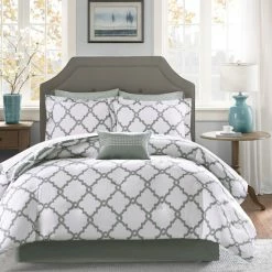 Best Pirce 🌟 Madison Park Essentials Almaden Grey Trellis Pattern Reversible Complete Comforter Set With Cotton Bed Sheets 😍 -Madison Park Sales unnamed file 5793