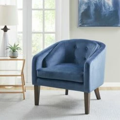 Best Pirce 👏 Madison Park Cora Blue Upholstered Tufted Mid-Century Accent Chair 👏