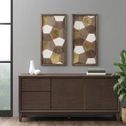 Outlet 🥰 Madison Park Motley Neutral/ Gold Geo Wood Carved Wall Panel 2 Piece Set 🎉