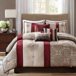 Brand new 🎁 Madison Park Blaine 7 Piece Jacquard Comforter Set Red ✨
