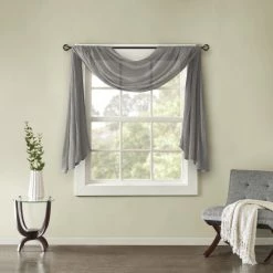 Best Sale 🎉 Madison Park Kaylee Solid Lightweight Crushed Sheer Curtain Scarf Cream 🎉