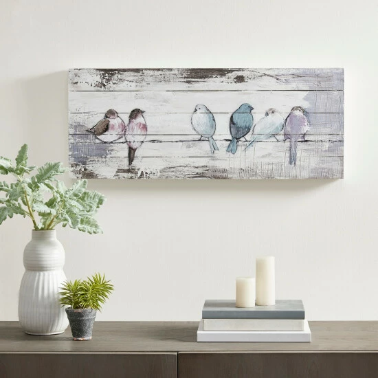 Deals ⌛ Madison Park Perched Birds White/Grey Hand Painted Wood Plank 👏 3 Deals ⌛ Madison Park Perched Birds White/Grey Hand Painted Wood Plank 👏