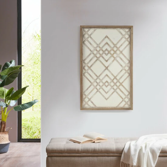 Brand new ๐งจ Madison Park Exton Natural/ White Geo Carved Wood Panel Wall Decor ๐ 4 Brand new ๐งจ Madison Park Exton Natural/ White Geo Carved Wood Panel Wall Decor ๐ - Image 2