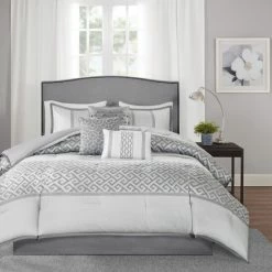 Outlet 💯 Madison Park Christian 7-piece Geometric Jacquard Comforter Set Grey ⌛