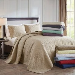 Discount ⭐ Madison Park Mansfield Reversible Bedspread Set Khaki 🤩