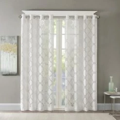 Brand new 🎁 Madison Park Laya Fretwork Burnout Sheer Curtain Panel Grey 😉