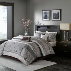 New 👍 Madison Park Melody 7 Piece Jacquard Comforter Set Grey/taupe 🔔