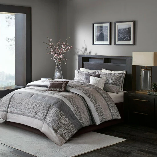 New 👍 Madison Park Melody 7 Piece Jacquard Comforter Set Grey/taupe 🔔 3 New 👍 Madison Park Melody 7 Piece Jacquard Comforter Set Grey/taupe 🔔