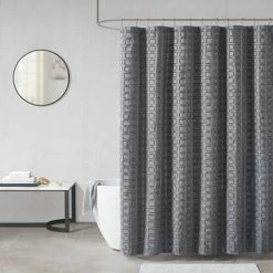 Outlet 🎁 Madison Park Quade Woven Clipped Solid Shower Curtain Grey ✨ -Madison Park Sales unnamed file 90