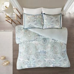 Best Pirce ⭐ Madison Park Loleta Cotton Printed Duvet Cover Set Blue 🛒