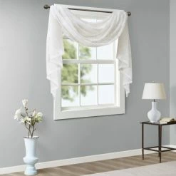 New 🎉 Madison Park Iris Diamond Sheer Embroidered Window Curtain Scarf Grey ✨ -Madison Park Sales unnamed file 946
